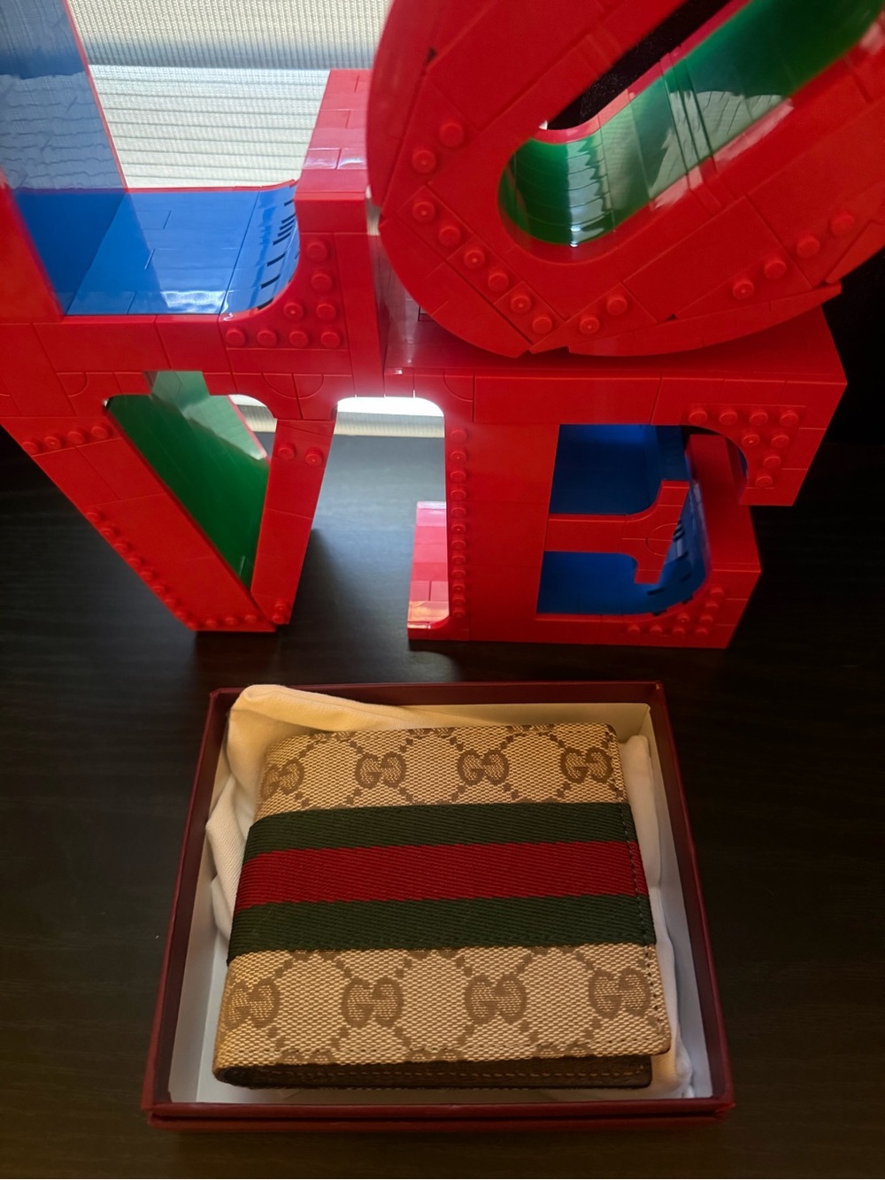 Gucci Beige Canvas Wallet with Green and Red Stripe